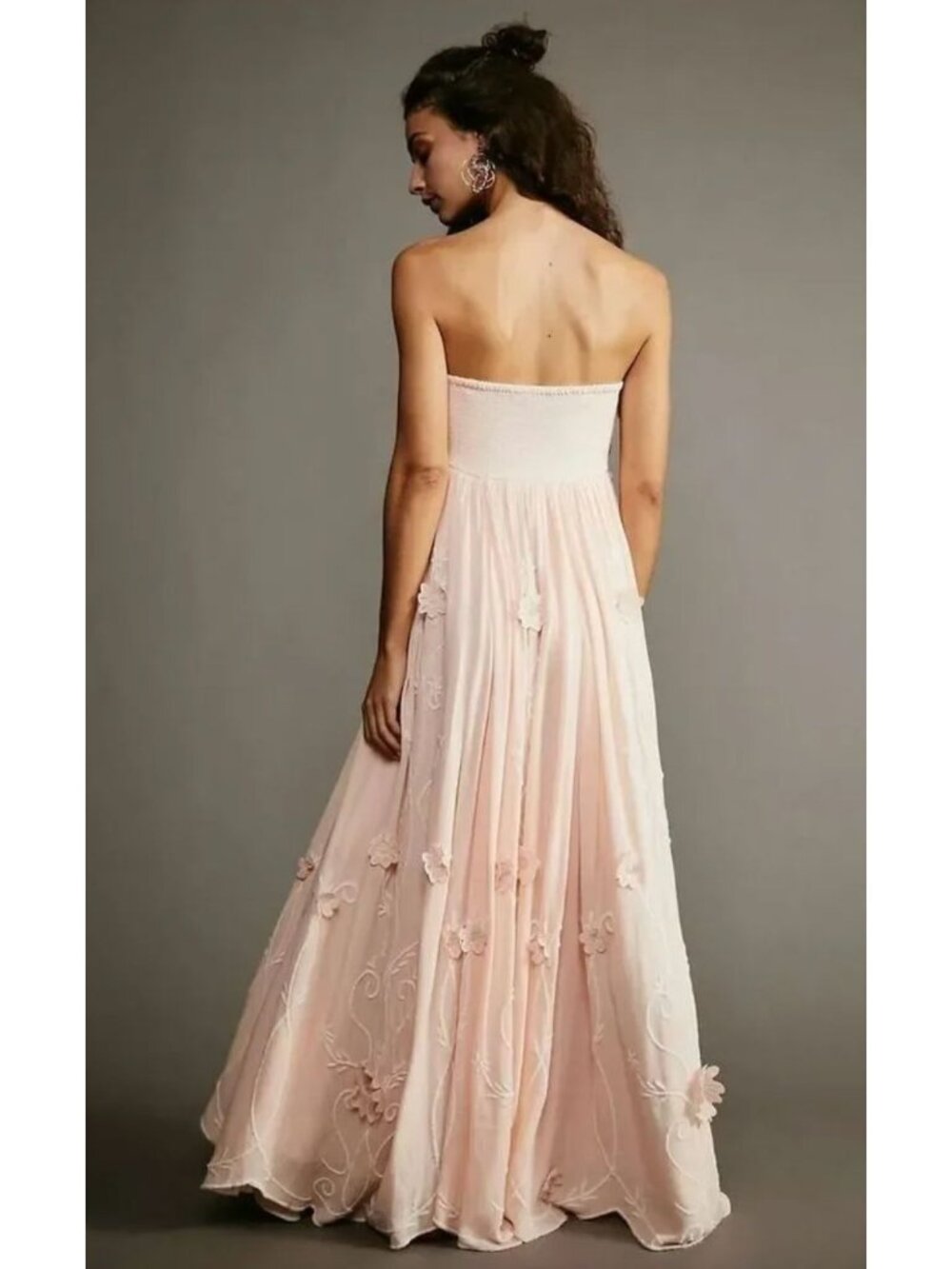 Free People Rosa Maxi Dress Size Medium 3D Floral Blush Peach Pink - Picture 3 of 8